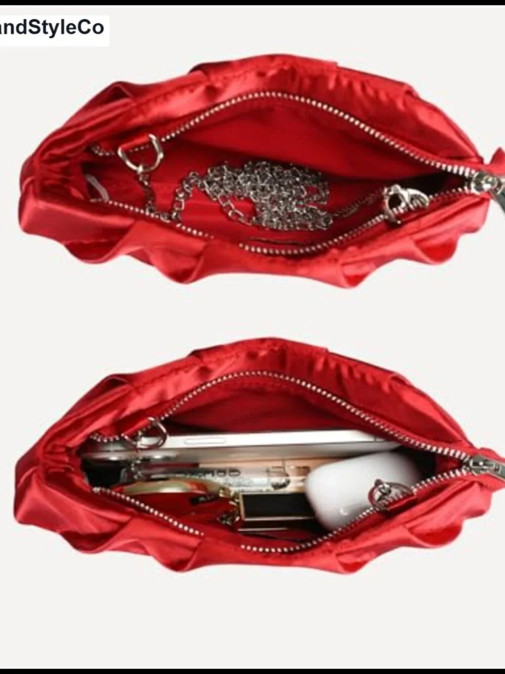 Satin Pleated Clutch Evening Bag Formal Wedding Prom Purse with Chain Strap